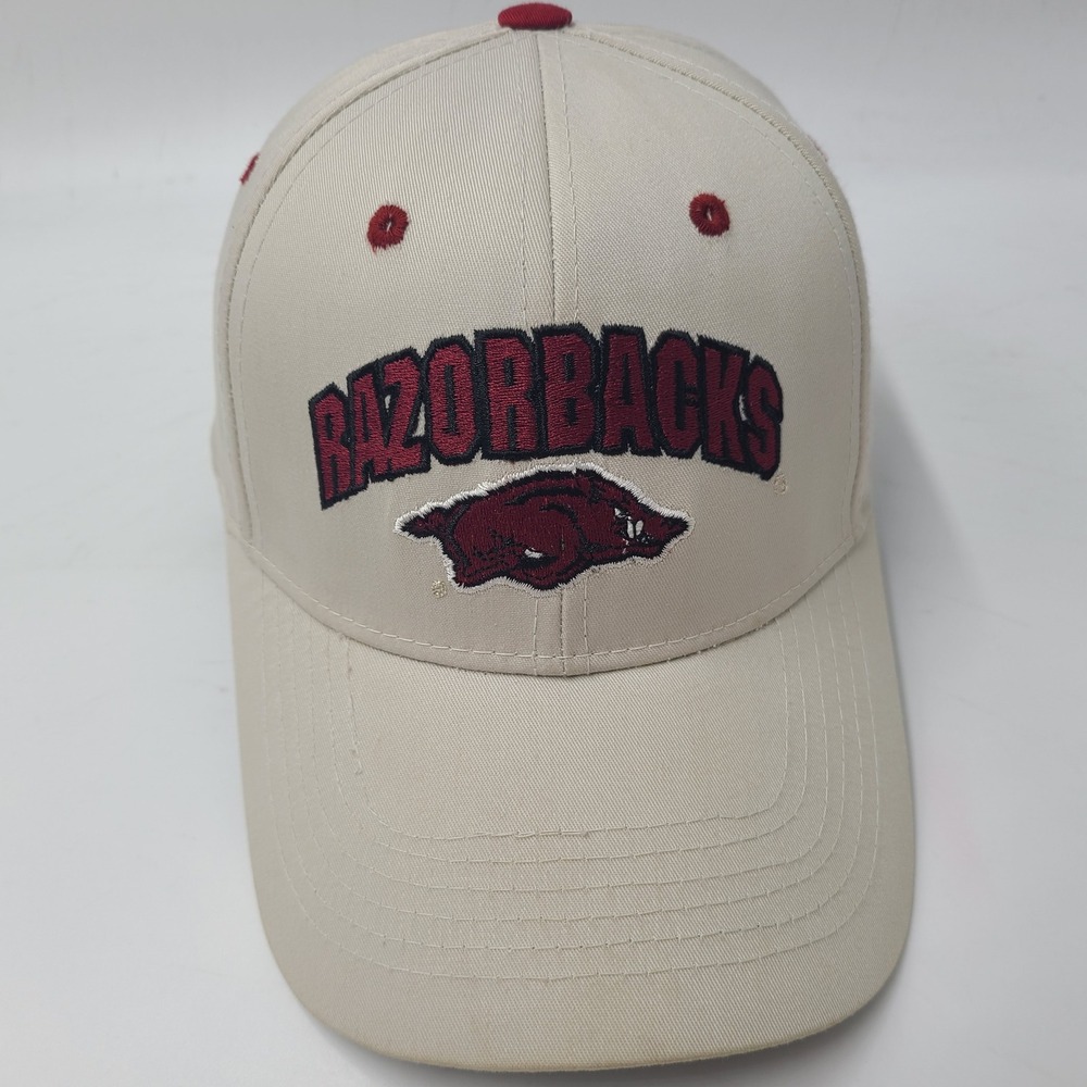 Arkansas Razorbacks Hat Adjustable Captivating Headgear Beige Red NCAA Logo Men